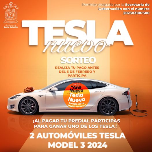 MUJER SE GANA UN TESLA POR PAGAR PREDIAL EN SANTA CATARINA Y MUNICIPIO NO SE LO ENTREGA